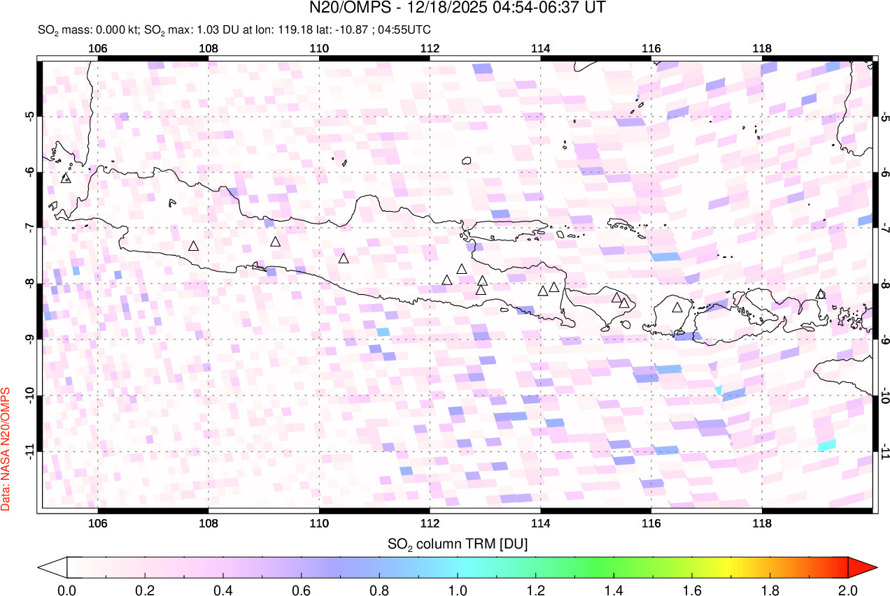 A sulfur dioxide image over Java, Indonesia on Dec 18, 2025.