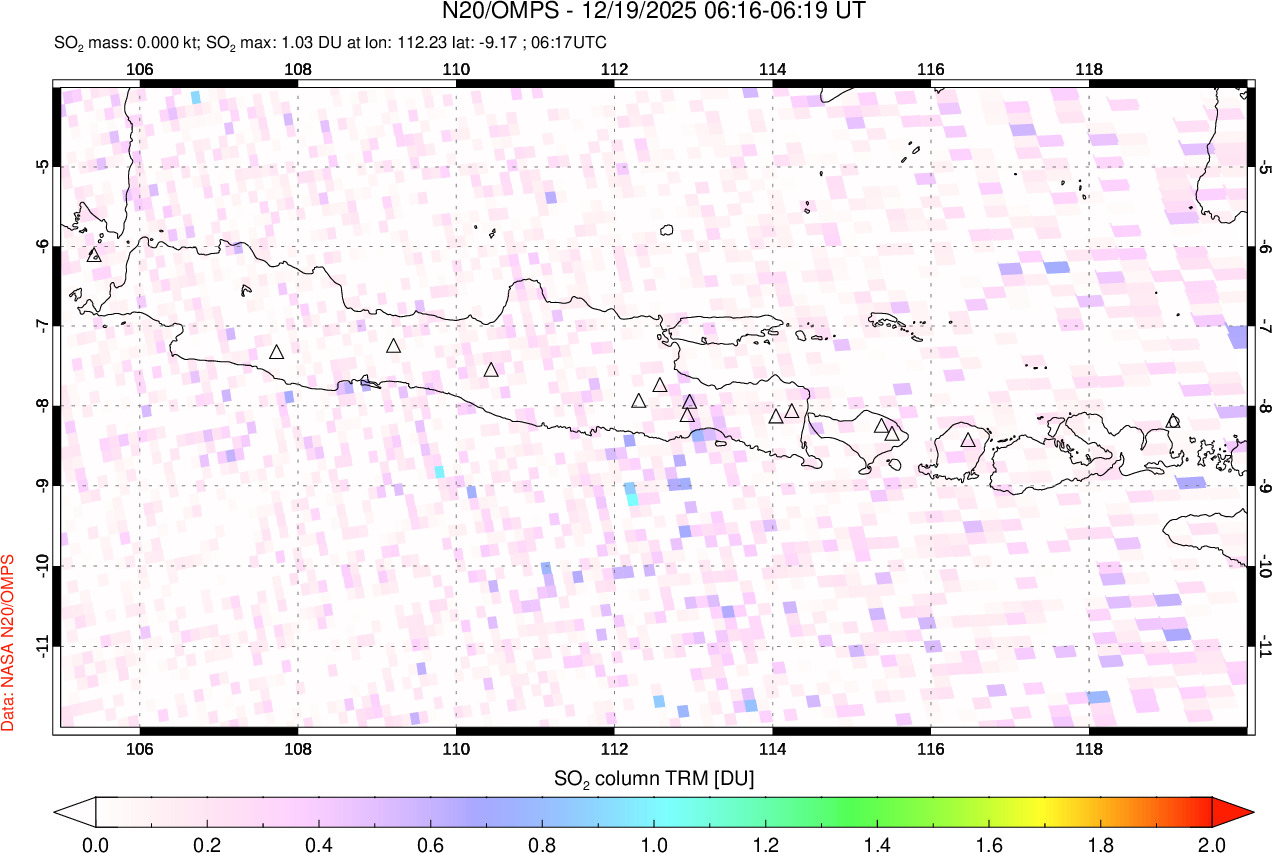 A sulfur dioxide image over Java, Indonesia on Dec 19, 2025.