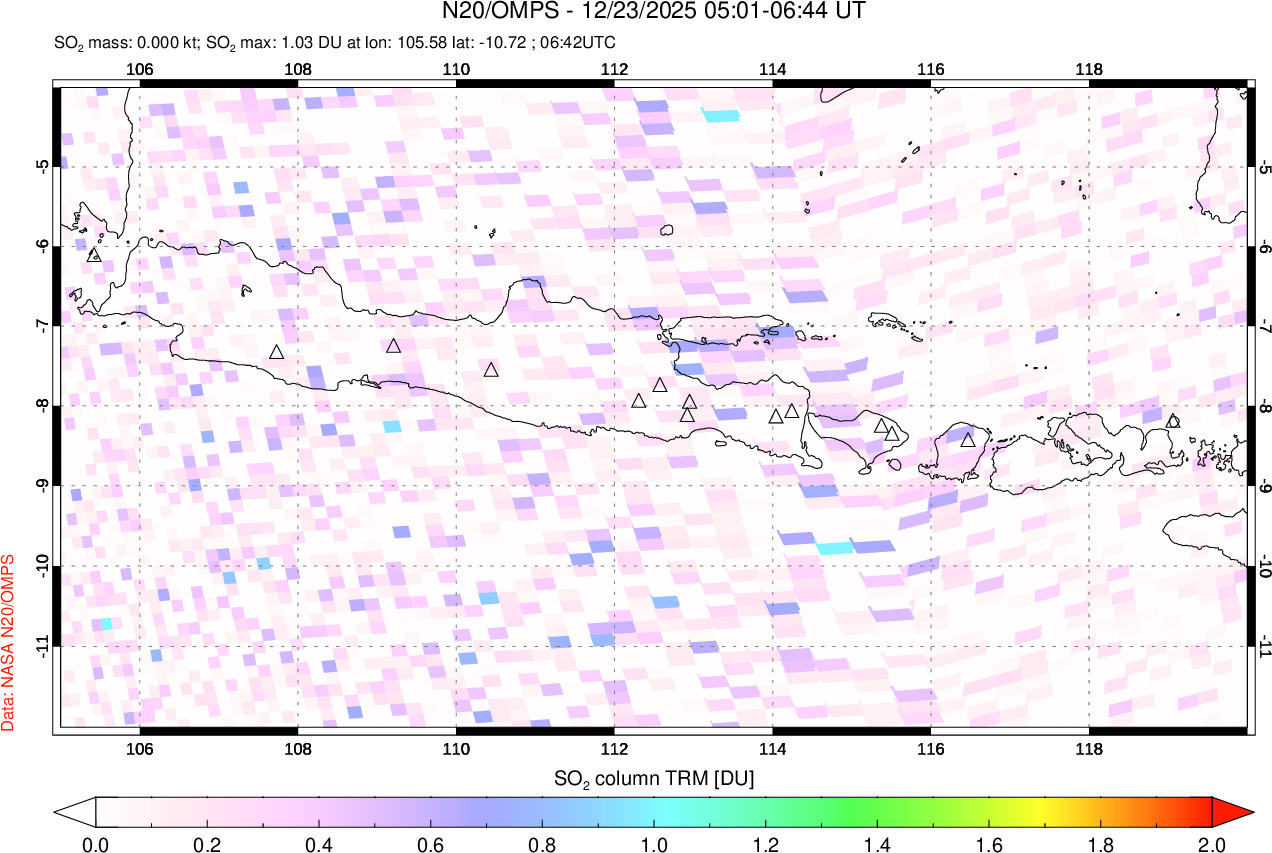 A sulfur dioxide image over Java, Indonesia on Dec 23, 2025.