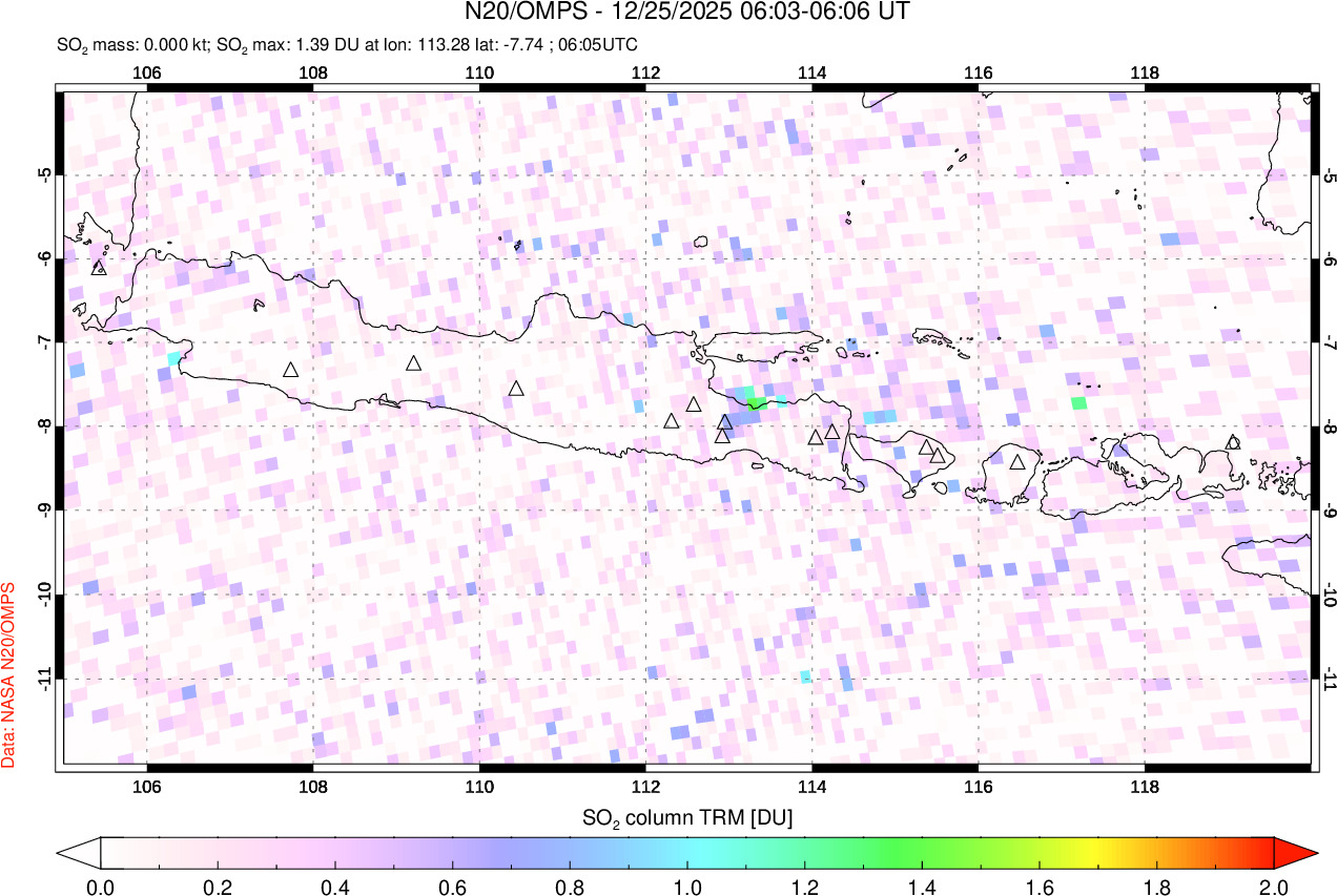 A sulfur dioxide image over Java, Indonesia on Dec 25, 2025.
