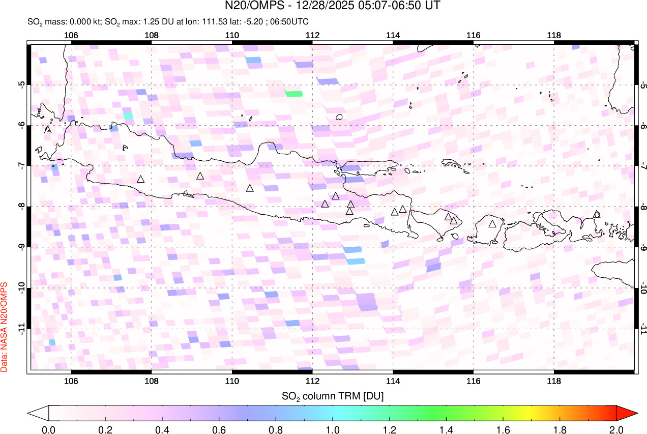 A sulfur dioxide image over Java, Indonesia on Dec 28, 2025.