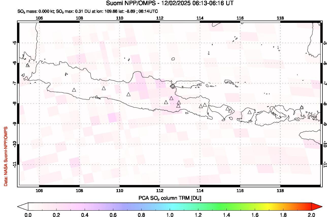 A sulfur dioxide image over Java, Indonesia on Dec 02, 2025.