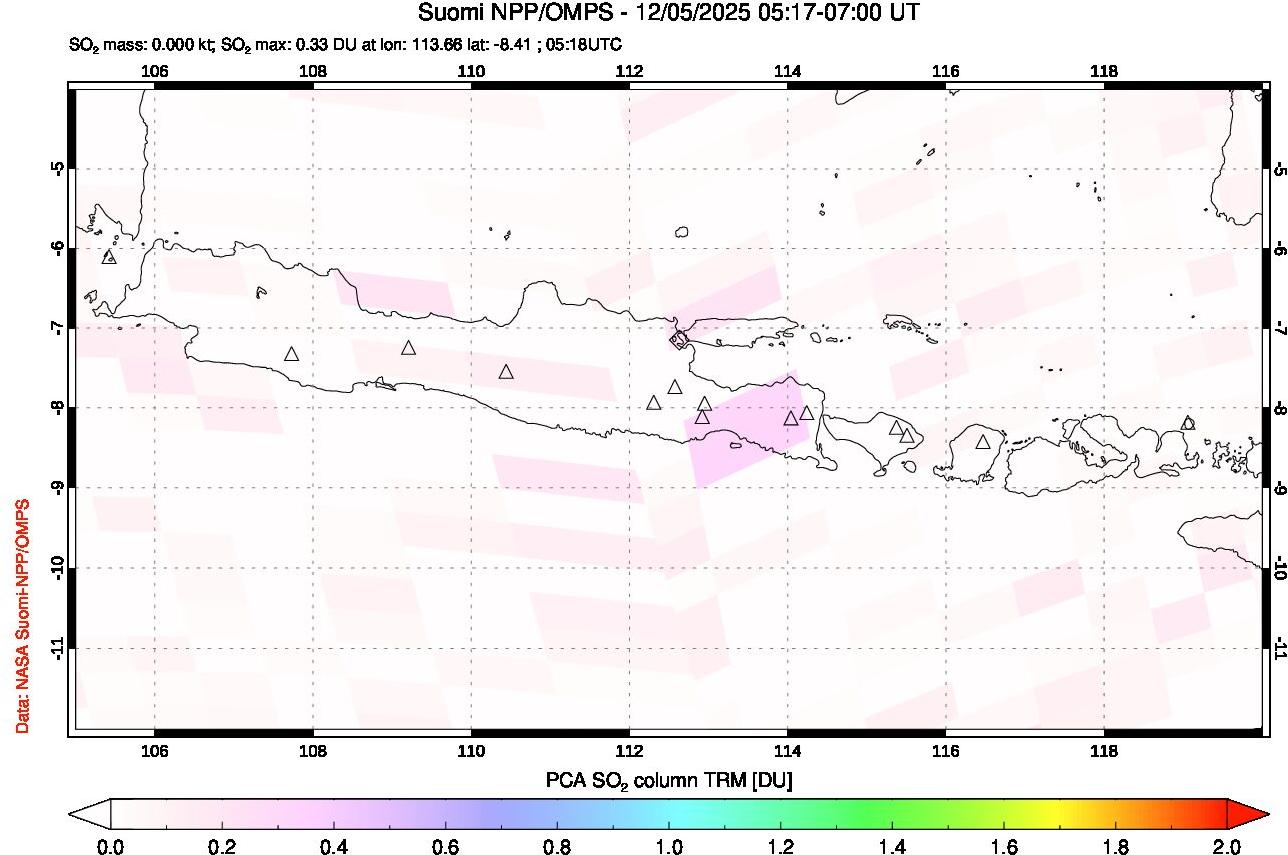 A sulfur dioxide image over Java, Indonesia on Dec 05, 2025.