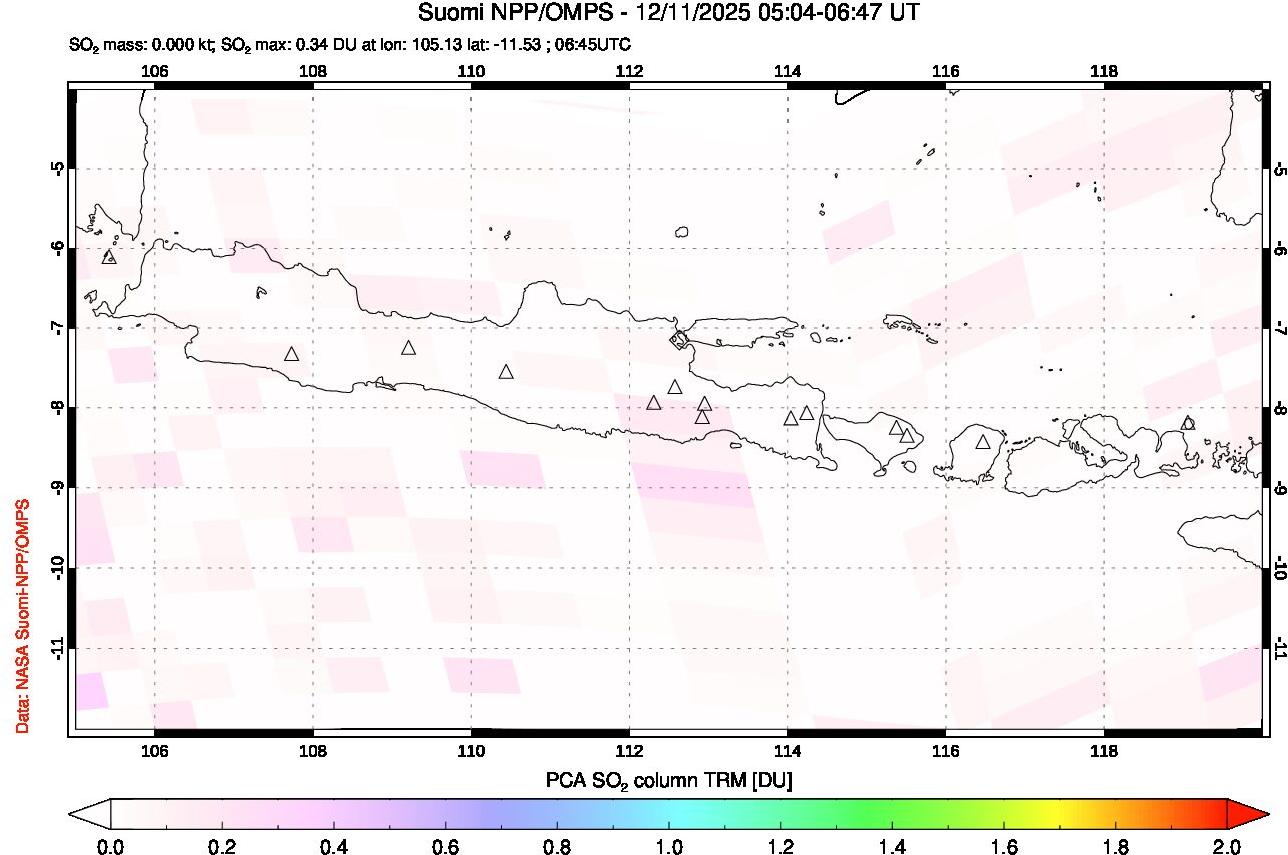 A sulfur dioxide image over Java, Indonesia on Dec 11, 2025.