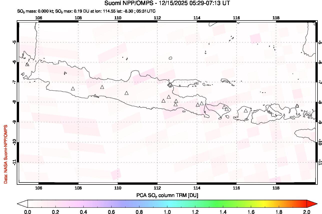 A sulfur dioxide image over Java, Indonesia on Dec 15, 2025.