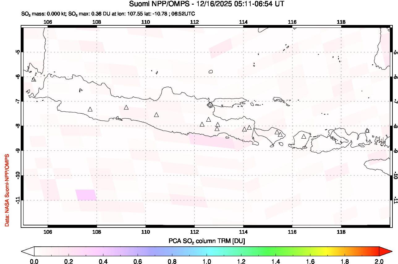 A sulfur dioxide image over Java, Indonesia on Dec 16, 2025.