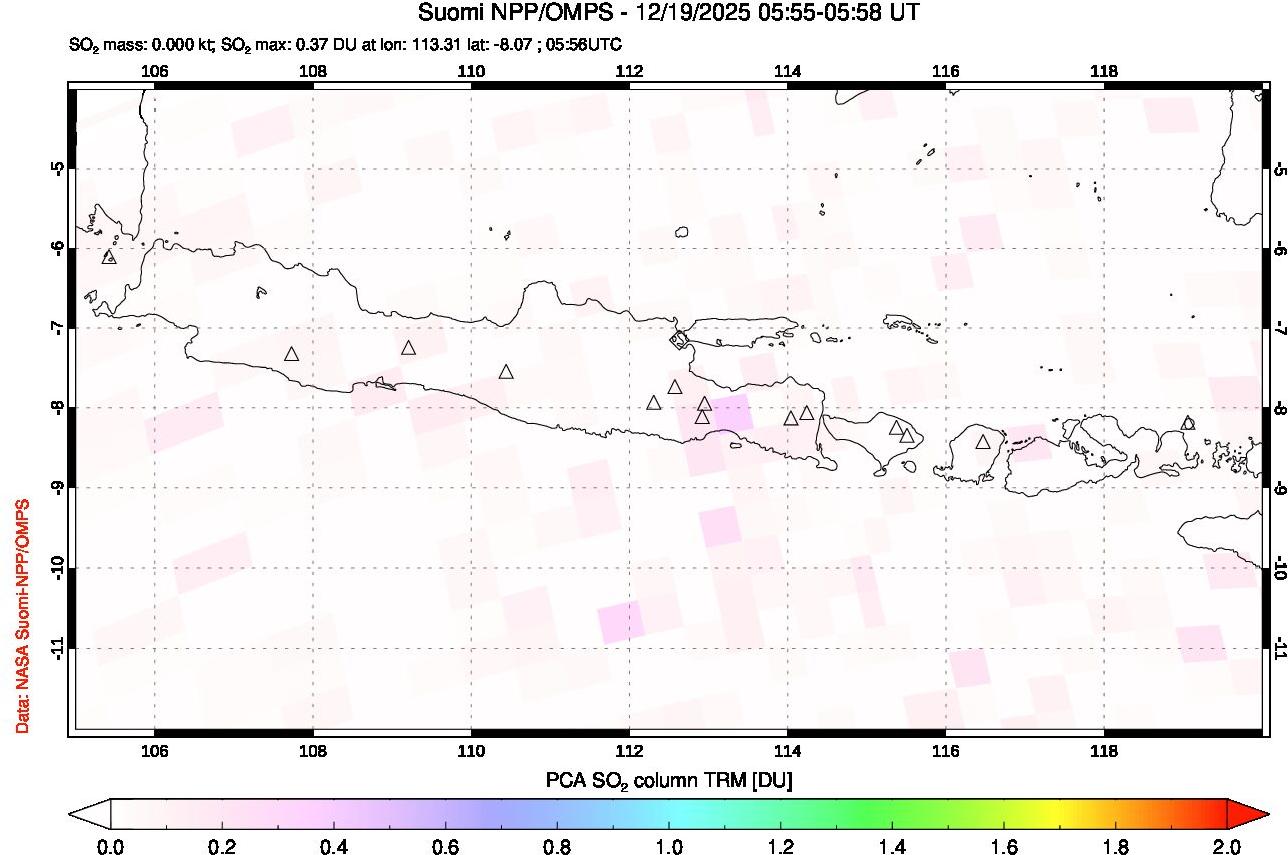 A sulfur dioxide image over Java, Indonesia on Dec 19, 2025.
