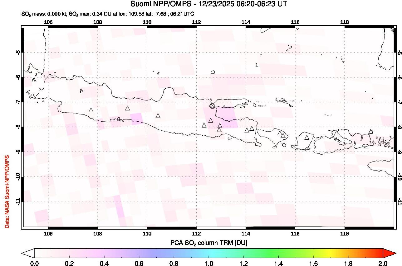 A sulfur dioxide image over Java, Indonesia on Dec 23, 2025.