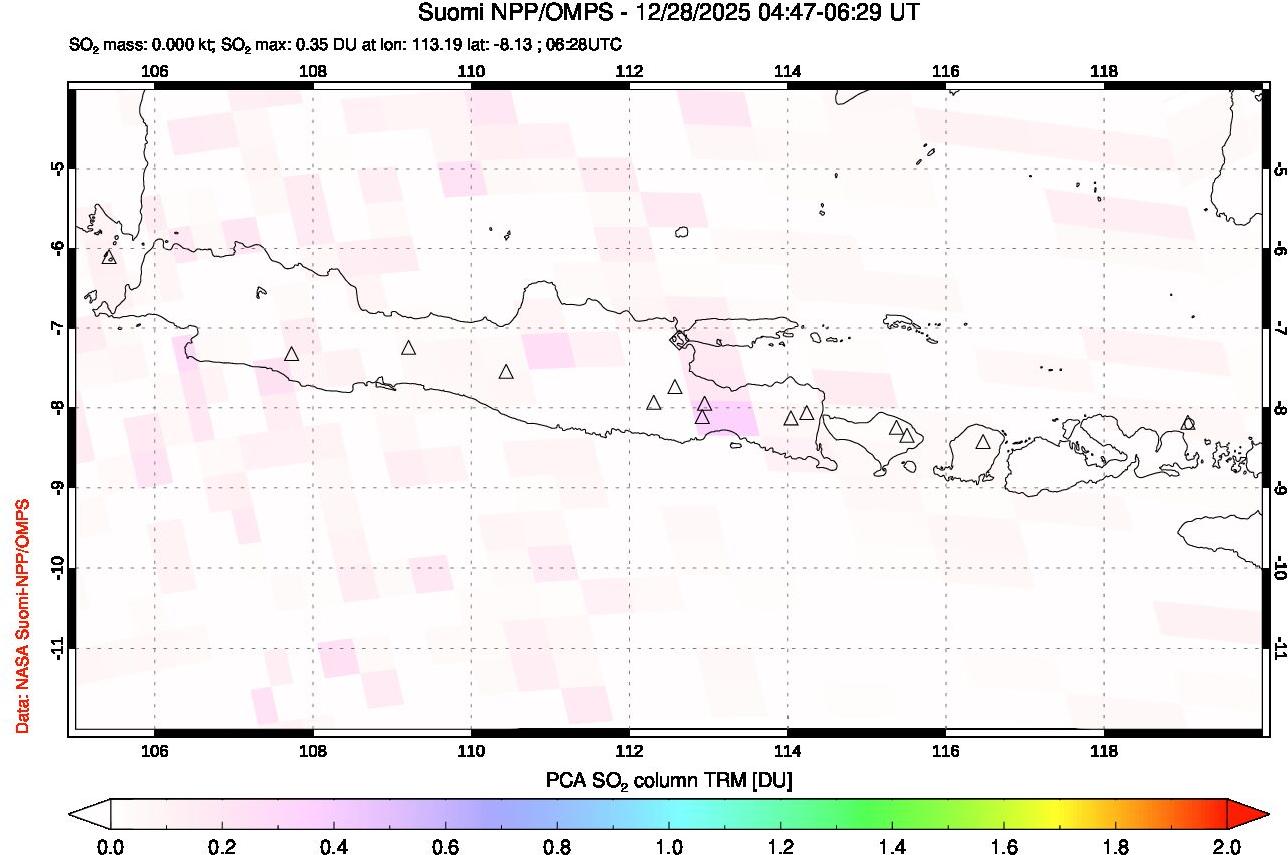 A sulfur dioxide image over Java, Indonesia on Dec 28, 2025.