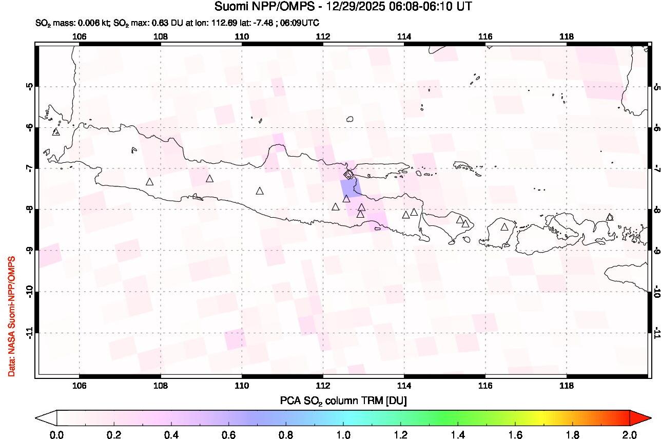 A sulfur dioxide image over Java, Indonesia on Dec 29, 2025.