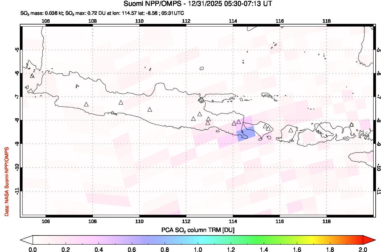 A sulfur dioxide image over Java, Indonesia on Dec 31, 2025.