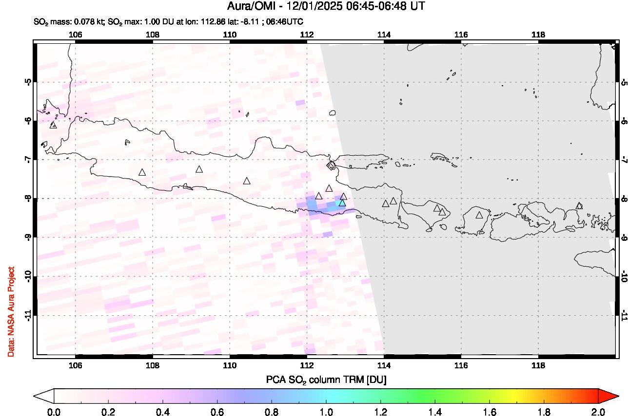 A sulfur dioxide image over Java, Indonesia on Dec 01, 2025.