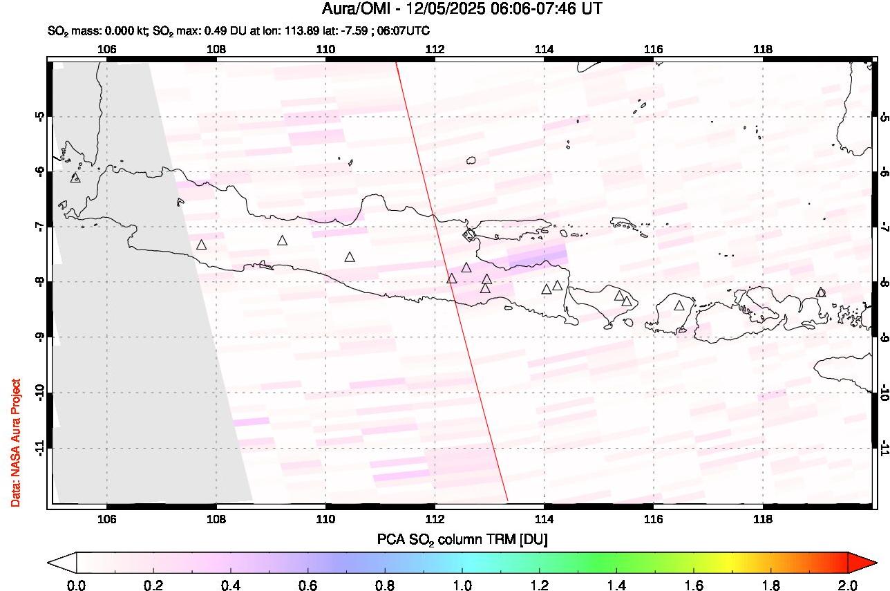A sulfur dioxide image over Java, Indonesia on Dec 05, 2025.