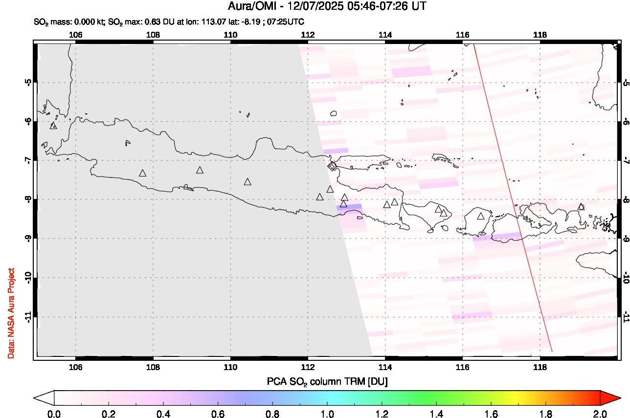 A sulfur dioxide image over Java, Indonesia on Dec 07, 2025.