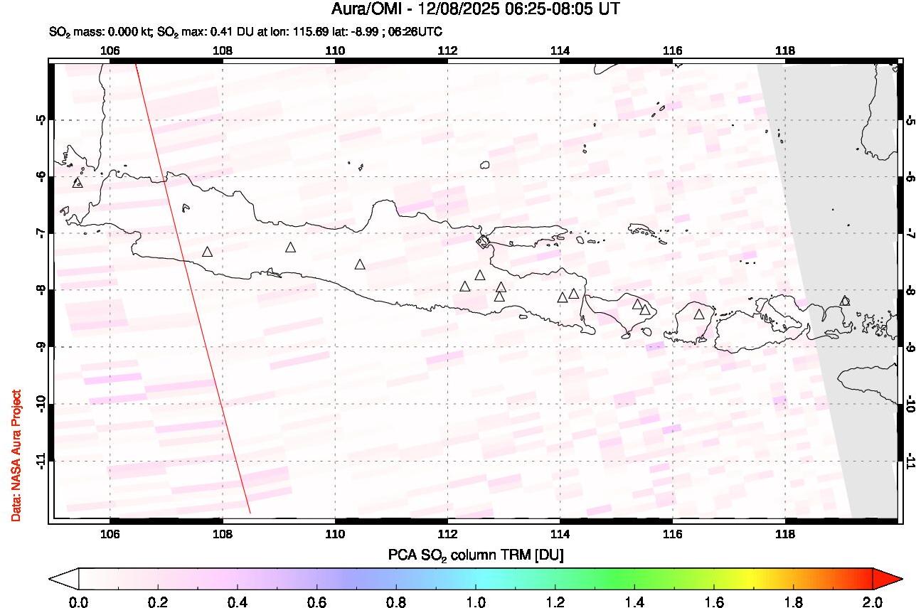 A sulfur dioxide image over Java, Indonesia on Dec 08, 2025.