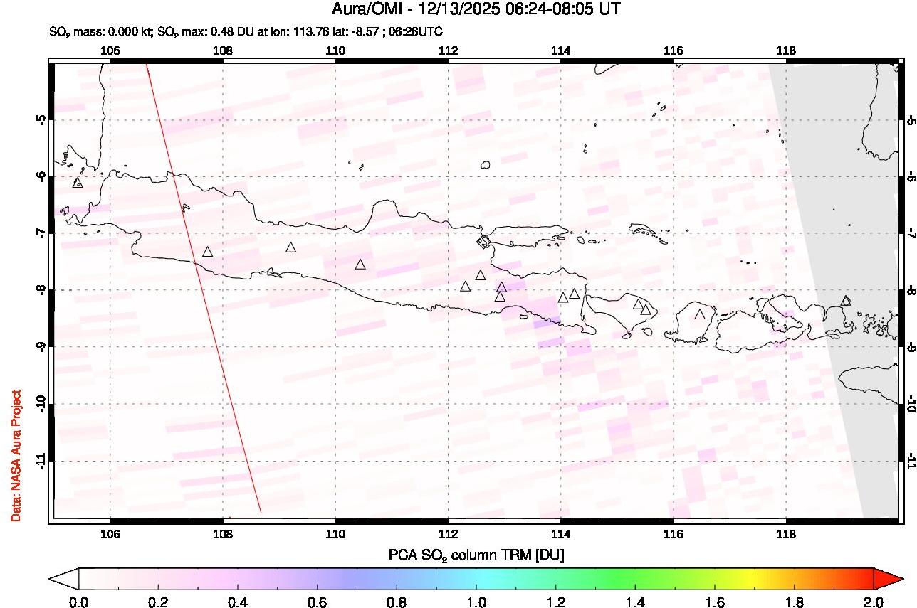 A sulfur dioxide image over Java, Indonesia on Dec 13, 2025.