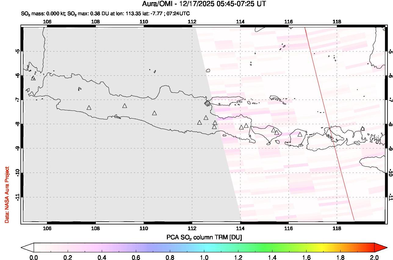 A sulfur dioxide image over Java, Indonesia on Dec 17, 2025.