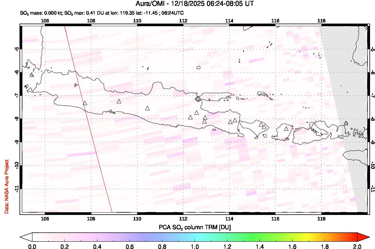 A sulfur dioxide image over Java, Indonesia on Dec 18, 2025.