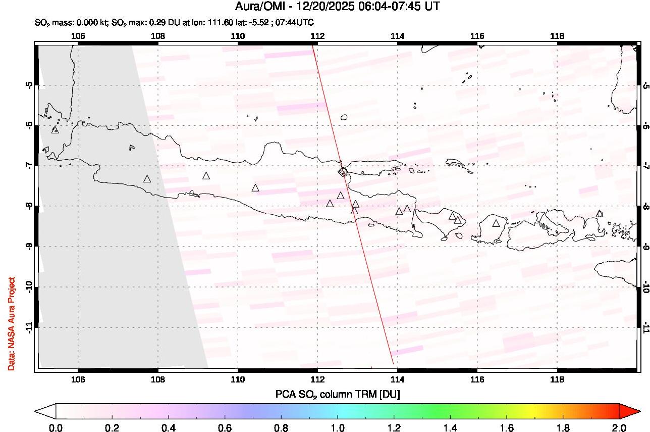 A sulfur dioxide image over Java, Indonesia on Dec 20, 2025.