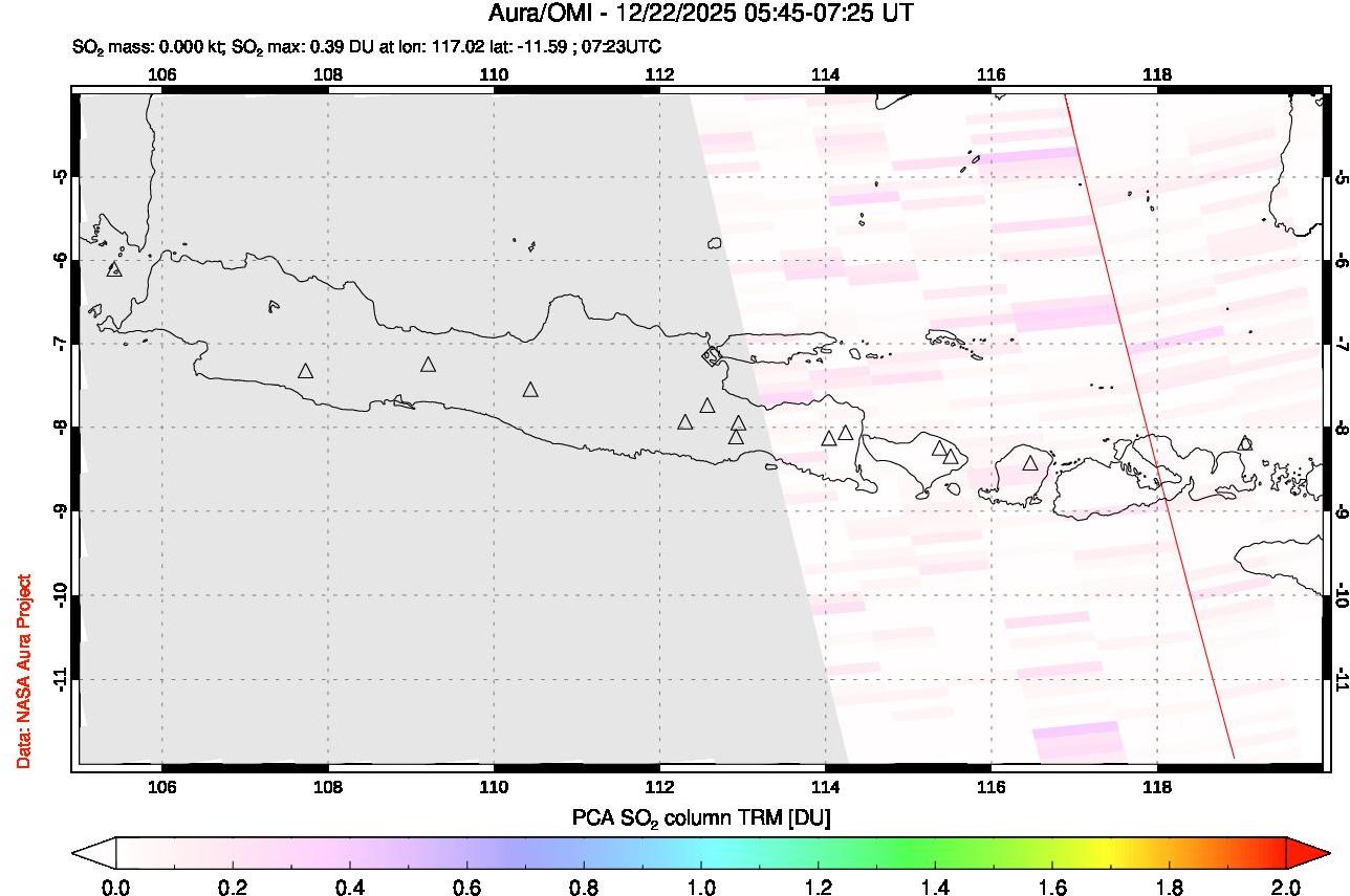 A sulfur dioxide image over Java, Indonesia on Dec 22, 2025.
