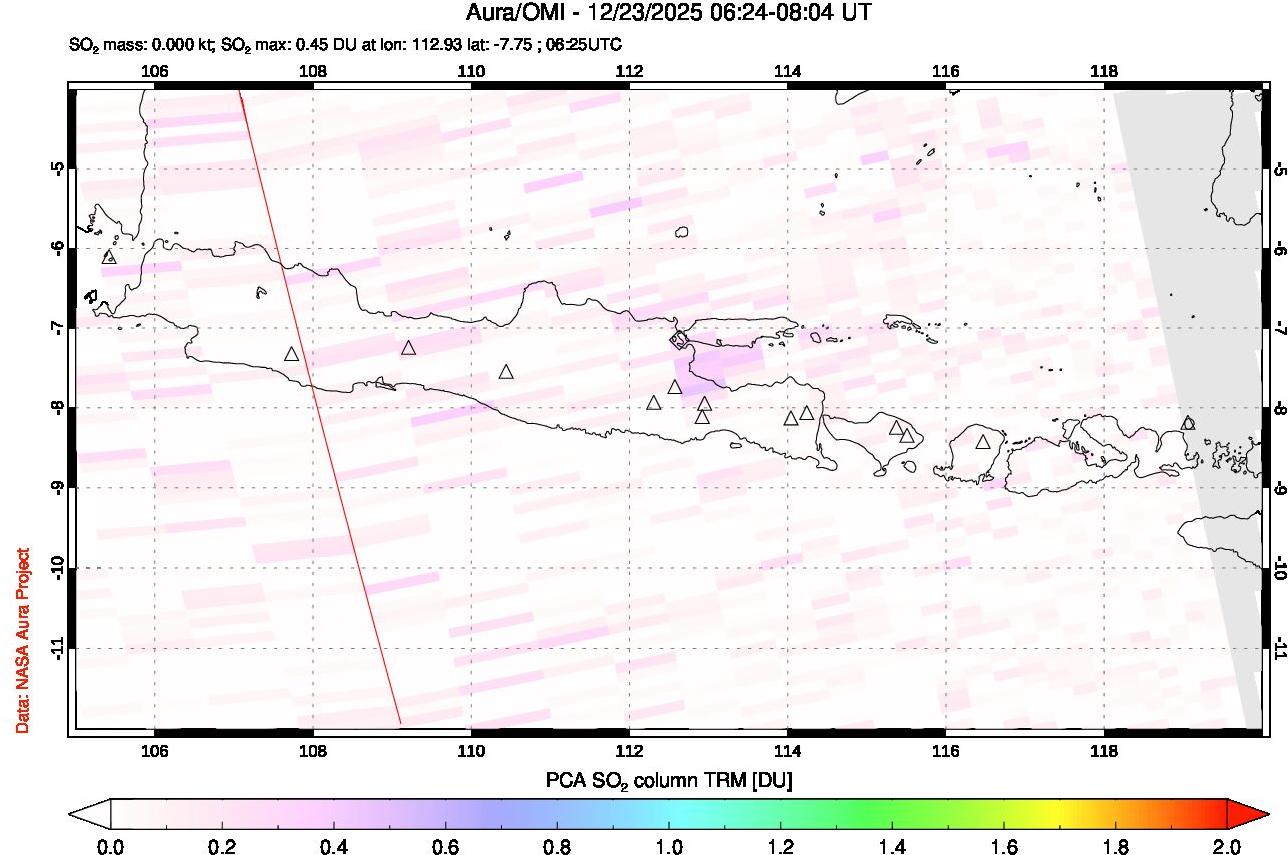 A sulfur dioxide image over Java, Indonesia on Dec 23, 2025.
