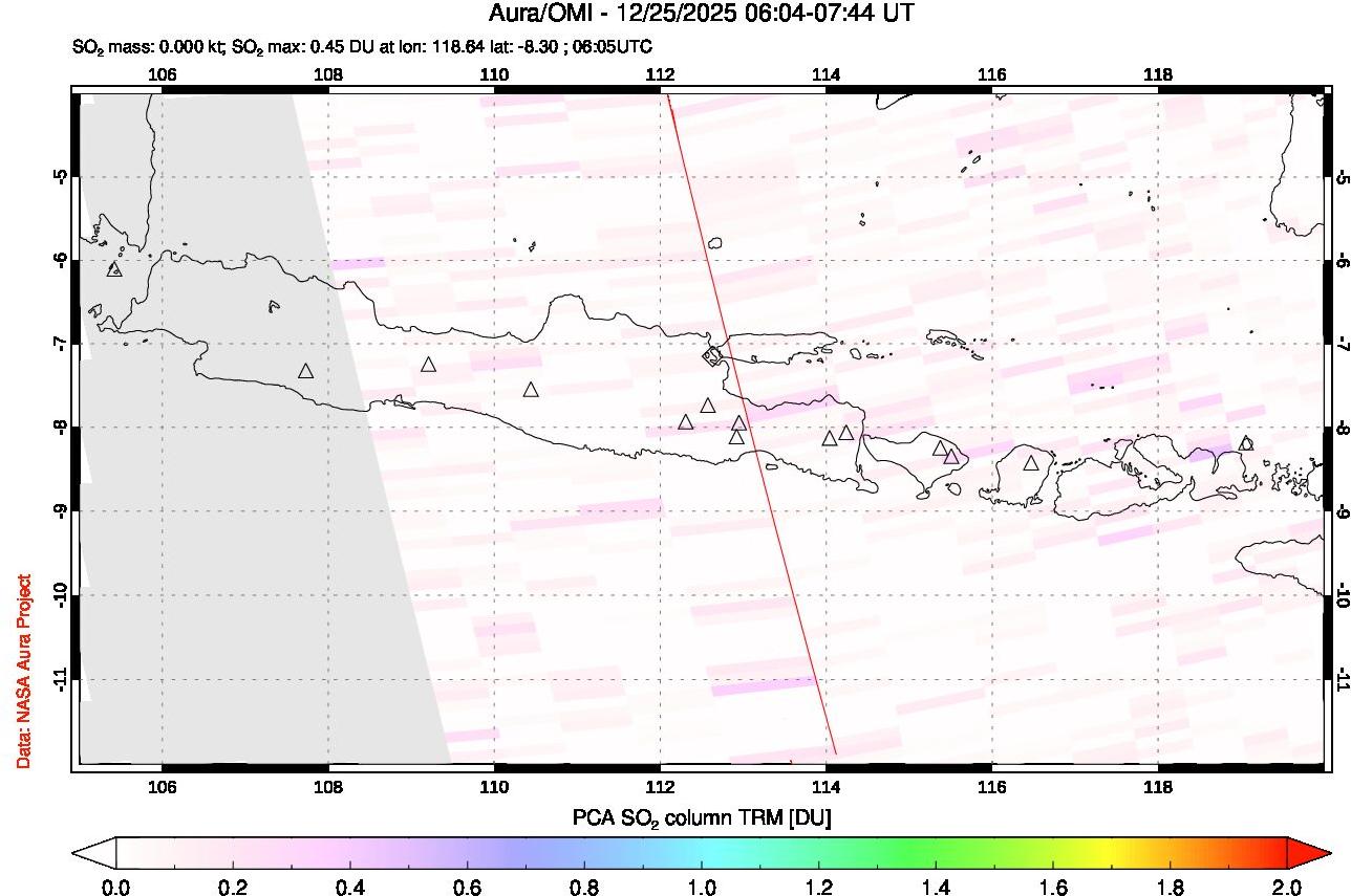 A sulfur dioxide image over Java, Indonesia on Dec 25, 2025.