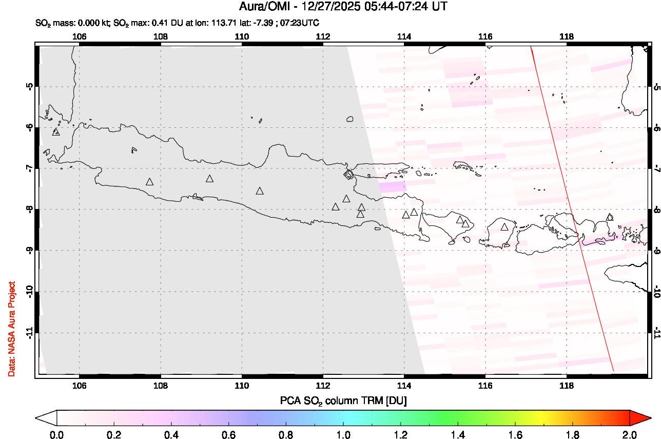 A sulfur dioxide image over Java, Indonesia on Dec 27, 2025.