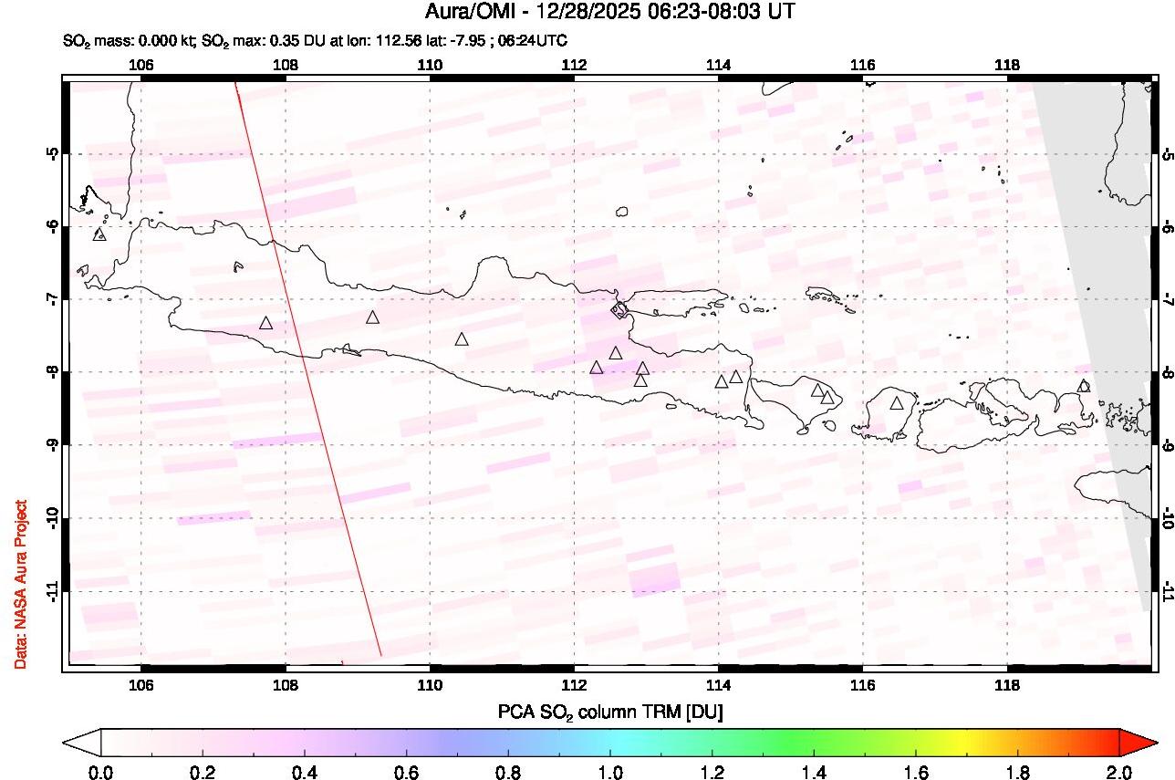 A sulfur dioxide image over Java, Indonesia on Dec 28, 2025.