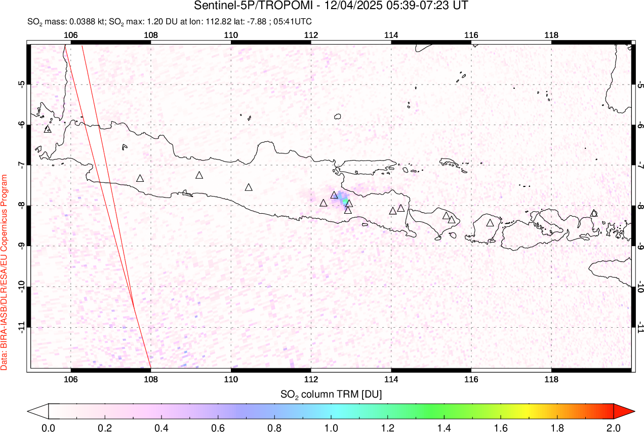A sulfur dioxide image over Java, Indonesia on Dec 04, 2025.
