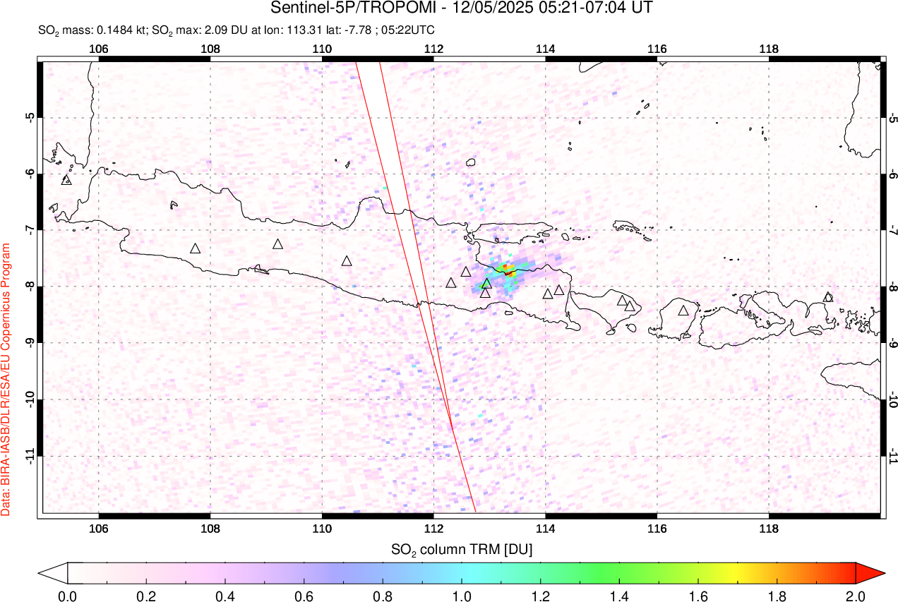 A sulfur dioxide image over Java, Indonesia on Dec 05, 2025.