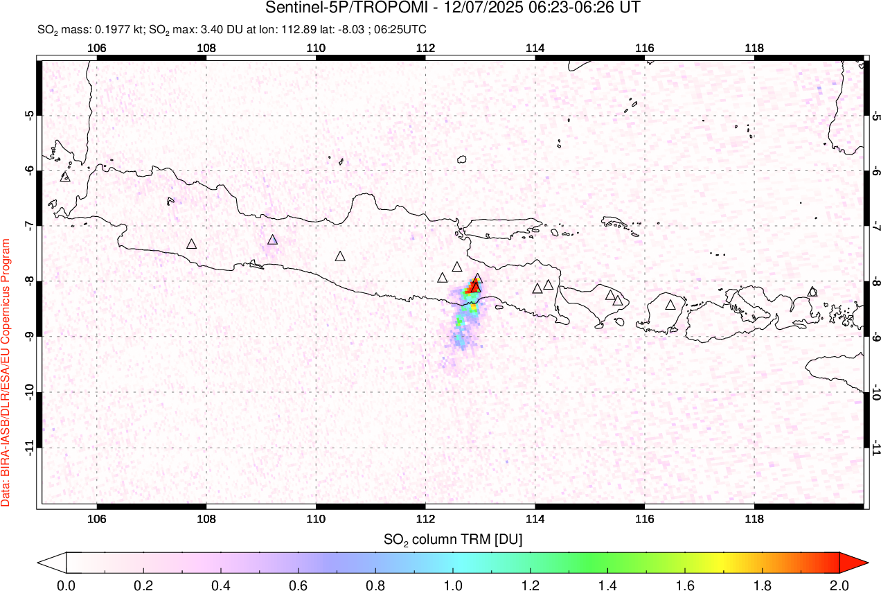 A sulfur dioxide image over Java, Indonesia on Dec 07, 2025.