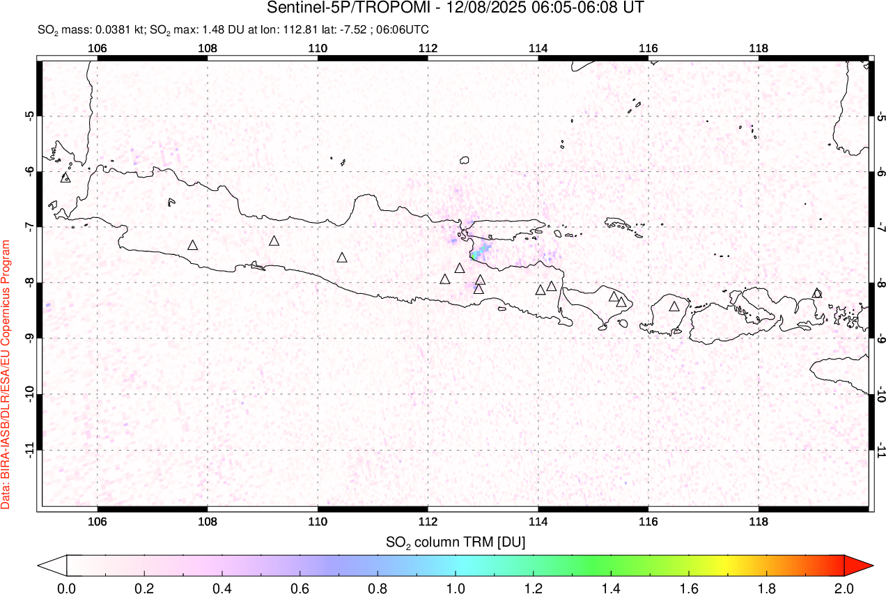 A sulfur dioxide image over Java, Indonesia on Dec 08, 2025.