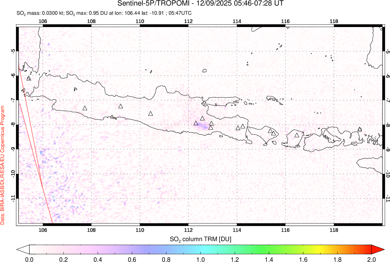 A sulfur dioxide image over Java, Indonesia on Dec 09, 2025.