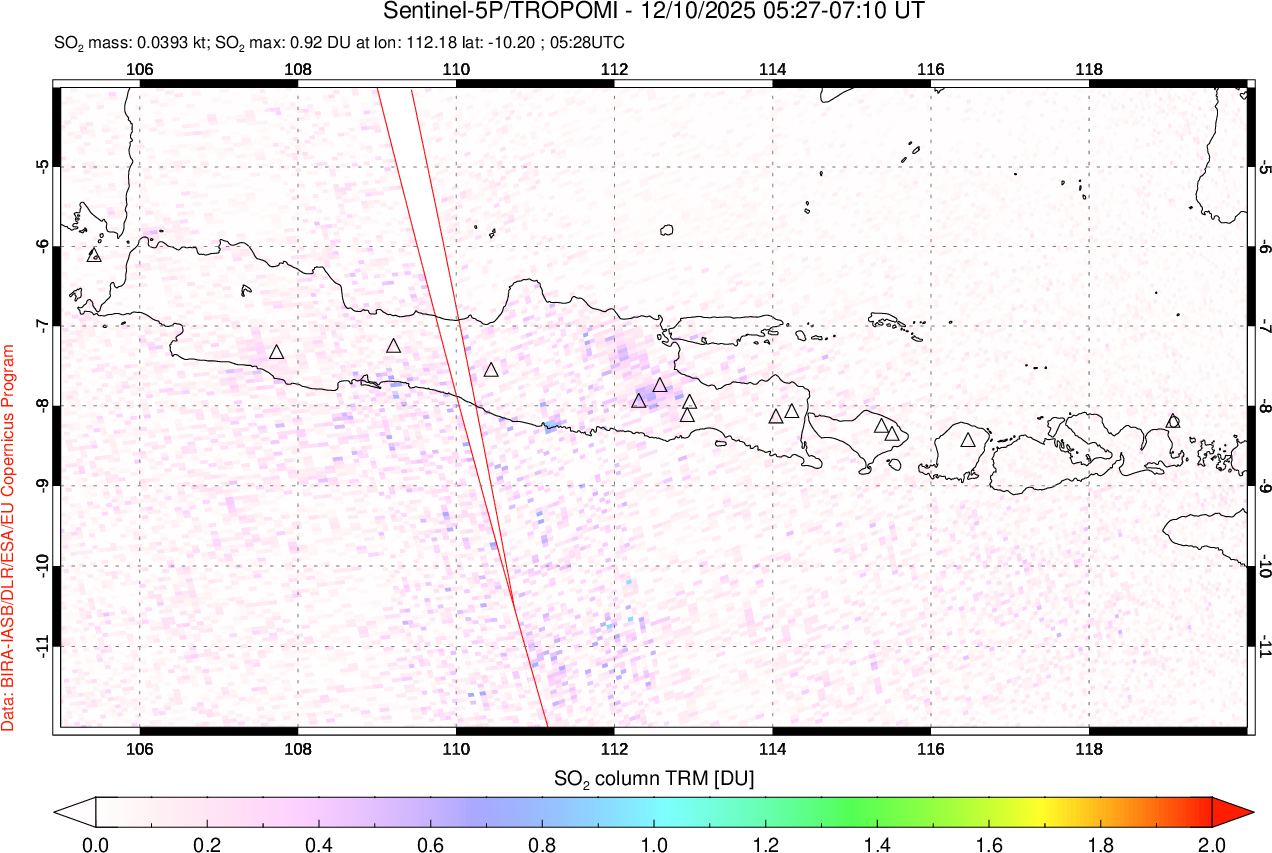 A sulfur dioxide image over Java, Indonesia on Dec 10, 2025.