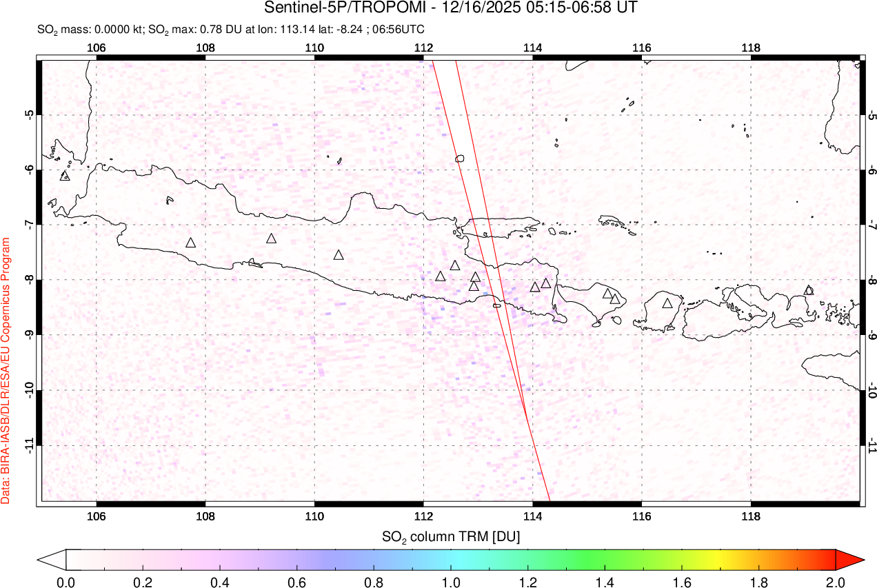 A sulfur dioxide image over Java, Indonesia on Dec 16, 2025.