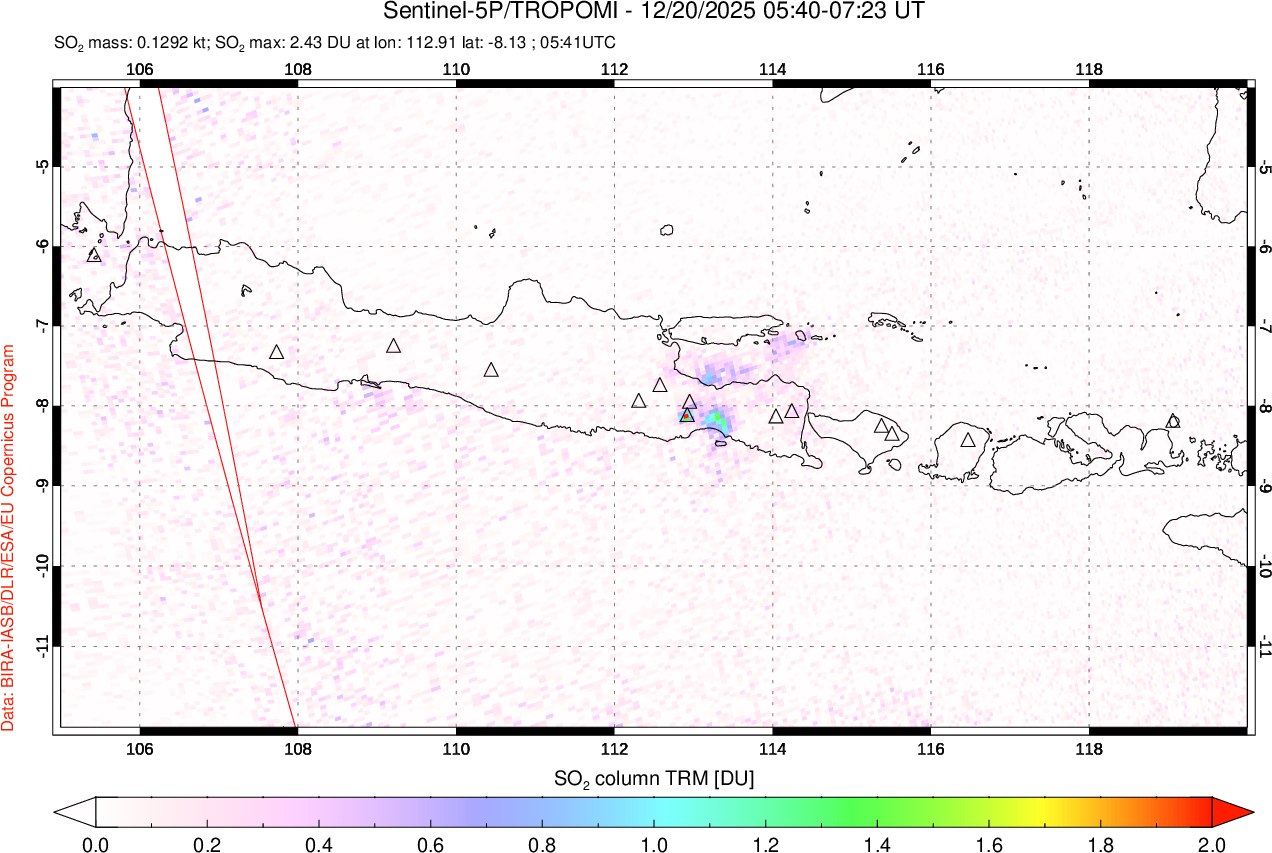 A sulfur dioxide image over Java, Indonesia on Dec 20, 2025.