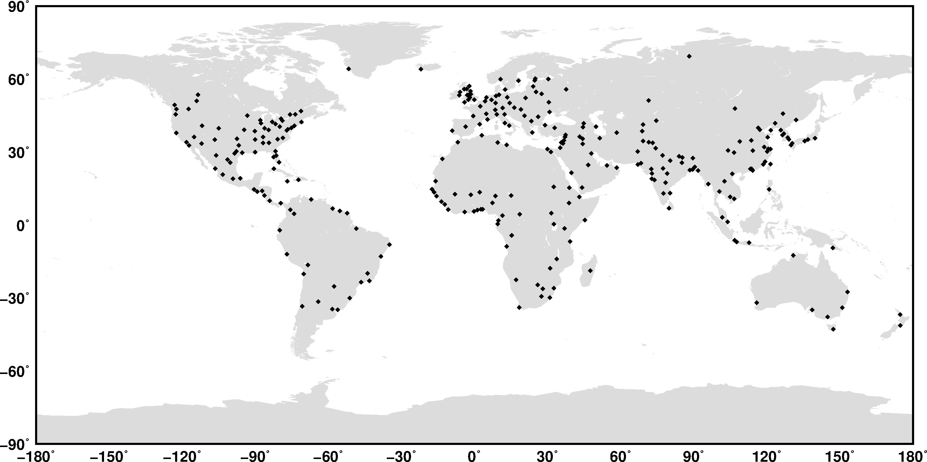 Clickable map of the world for nitrogen dioxide concentrations